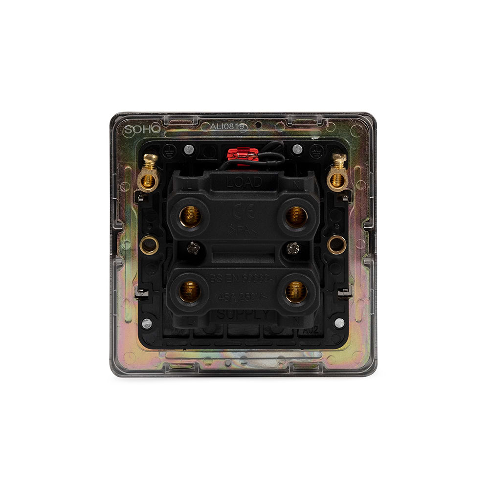 The Connaught Collection Black Nickel 45A 1 Gang Double Pole Switch With Neon Single Plate Blk Ins Screwless
