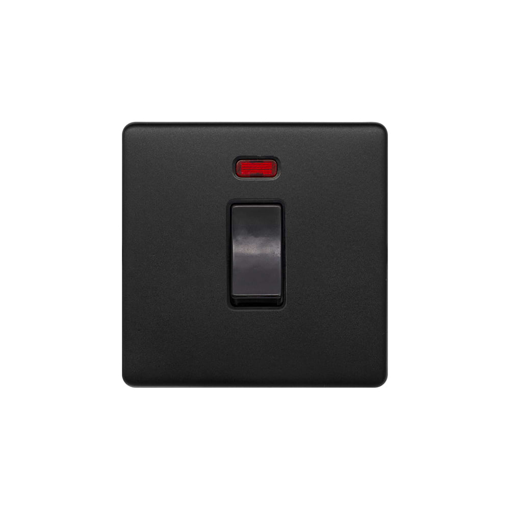 The Camden Collection Matt Black 45A 1 Gang Double Pole Switch & Neon Screwless