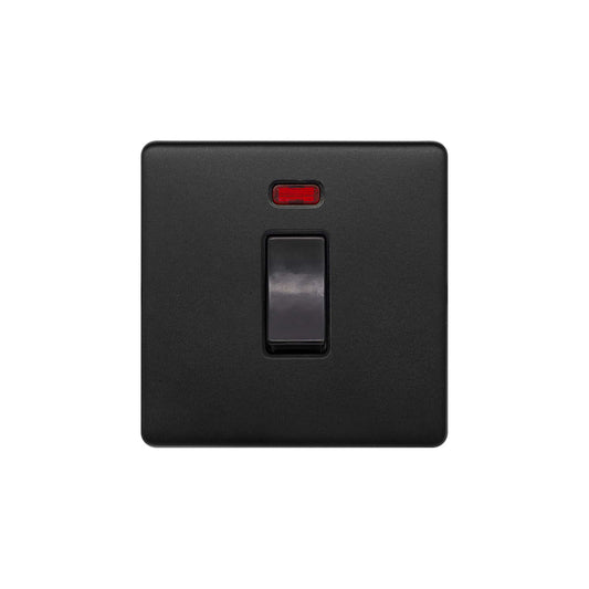 The Camden Collection Matt Black 45A 1 Gang Double Pole Switch & Neon Screwless