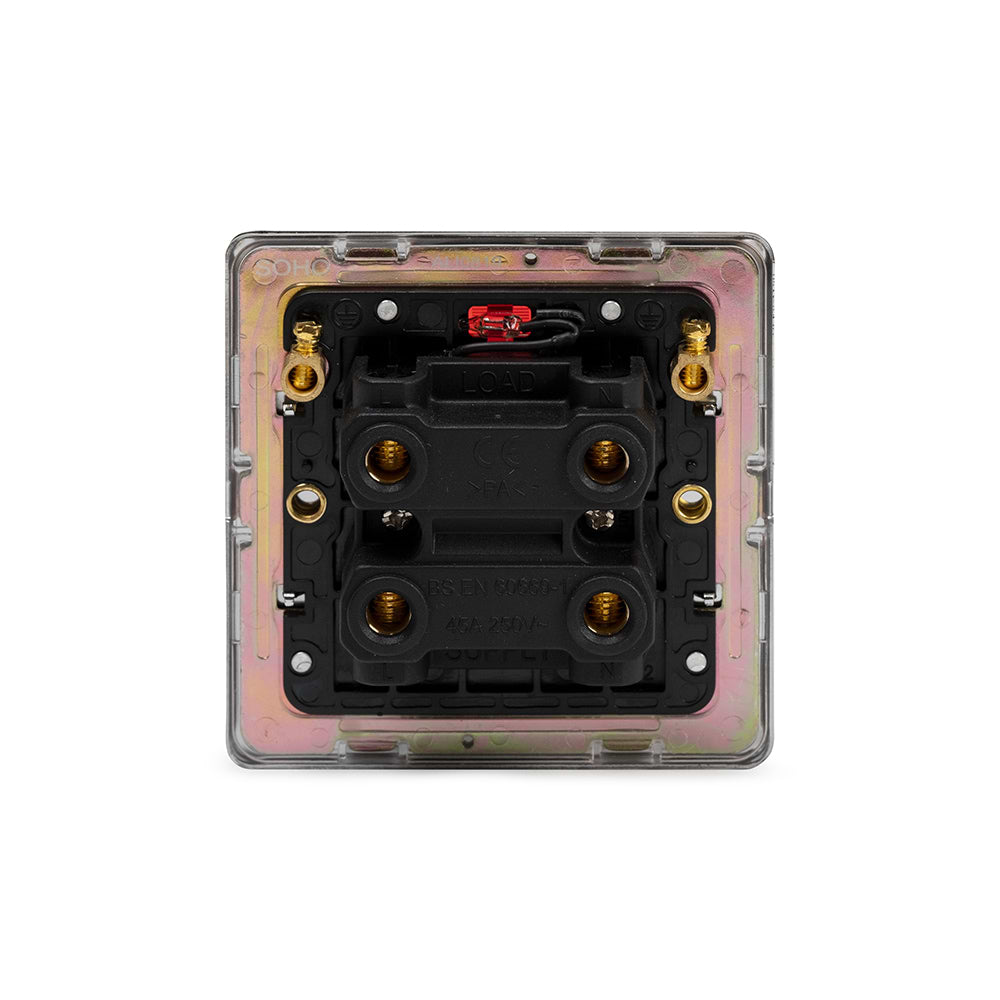 The Finsbury Collection Polished Chrome 45A 1 Gang Double Pole Switch With Neon, Single Plate Blk Ins Screwless
