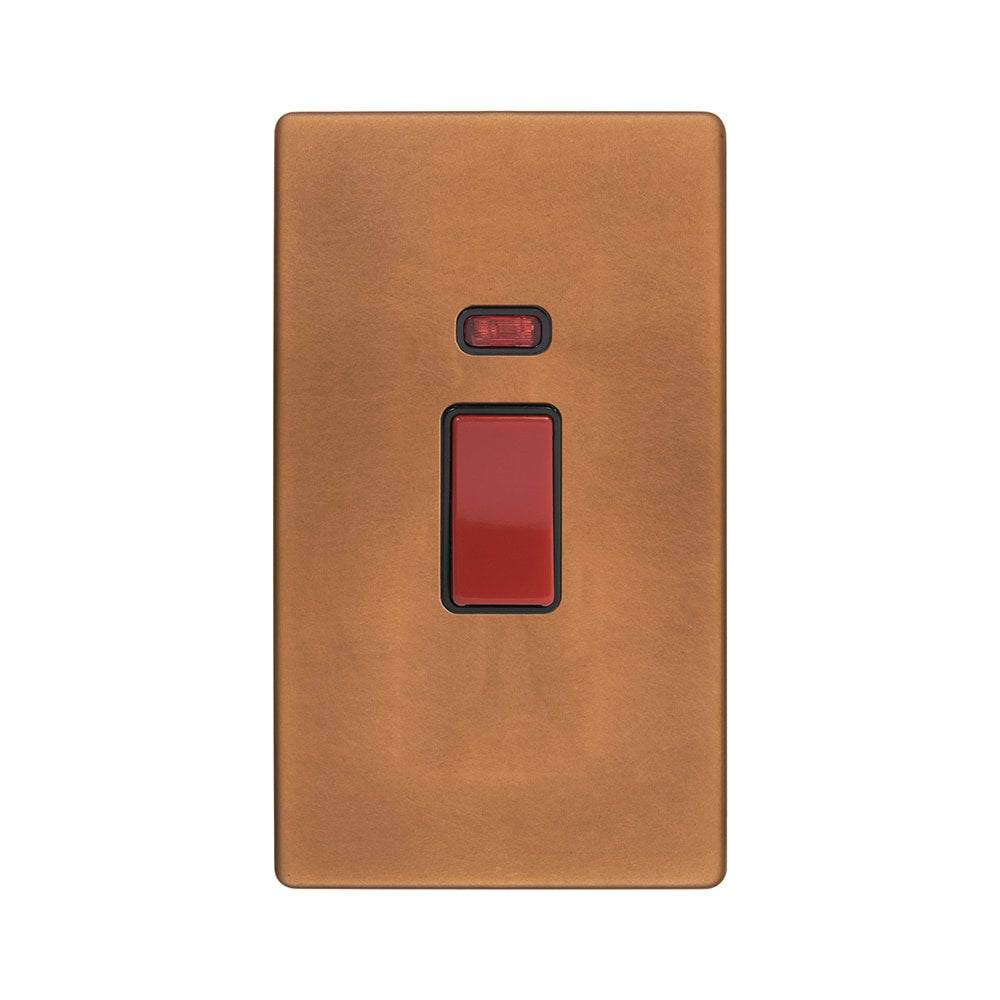 The Chiswick Collection Antique Copper 45A 1 Gang Double Pole Switch With Neon on Large Plate