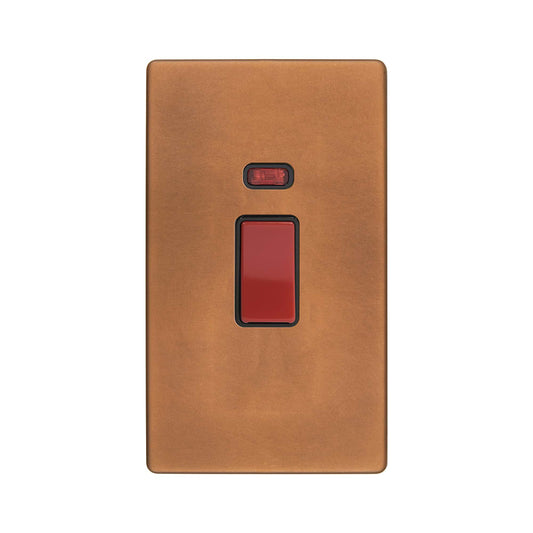 The Chiswick Collection Antique Copper 45A 1 Gang Double Pole Switch With Neon on Large Plate