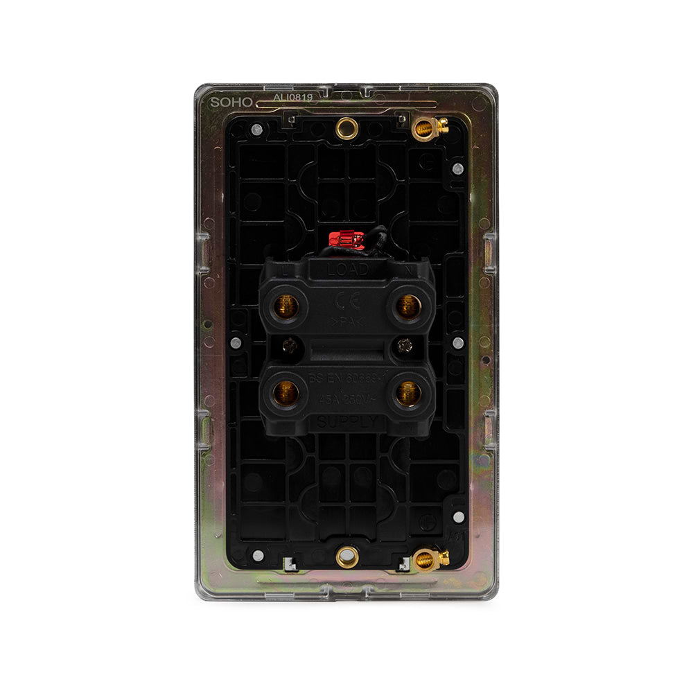The Finsbury Collection Polished Chrome 45A 1 Gang Double Pole Switch With Neon Large Plate Blk Ins Screwless