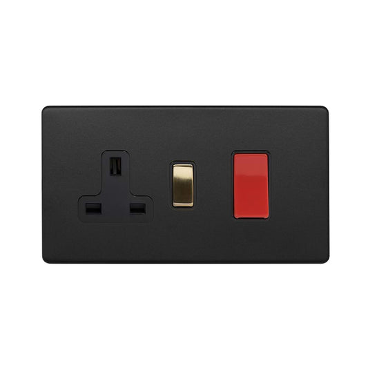 The Camden Collection Matt Black & Brushed Brass 45A Cooker Control Unit Insert Screwless