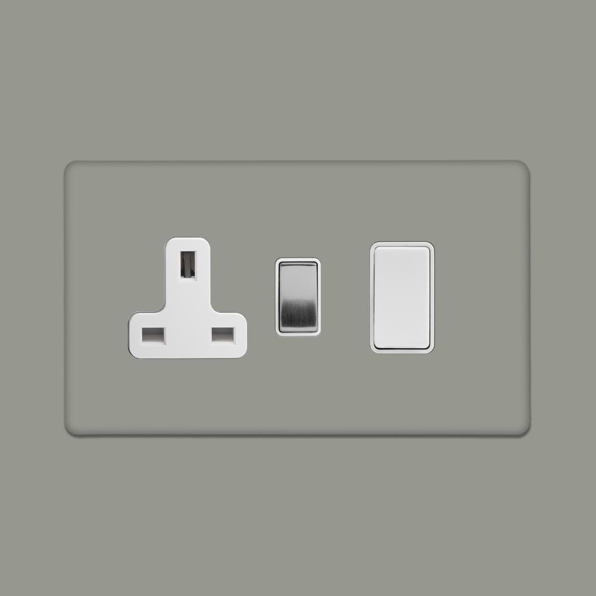 Soho Lighting Primed Paintable 45A Cooker Control Unit with Brushed Chrome Switch and White Insert