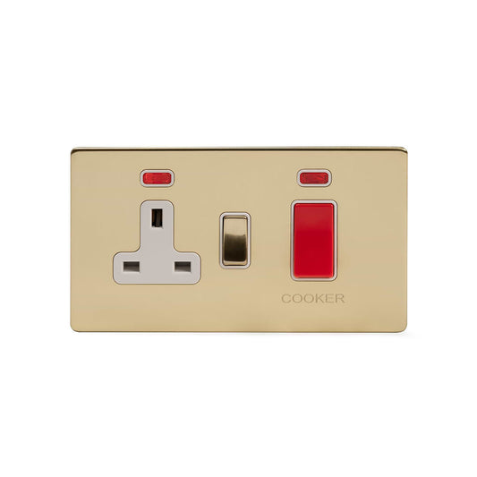 The Savoy Collection Brushed Brass 45A Cooker Control Unit With Neon Wht Ins Screwless