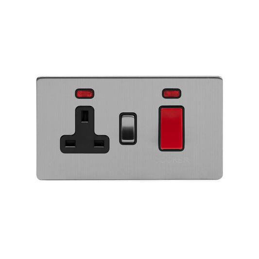 The Lombard Collection Brushed Chrome 45A Cooker Control Unit With Neon Blk Ins Screwless