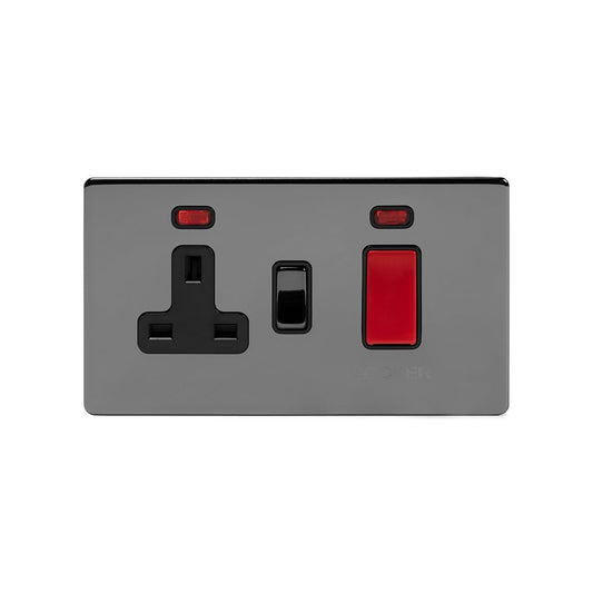 The Connaught Collection Black Nickel 45A Cooker Control Unit With Neon Blk Ins Screwless