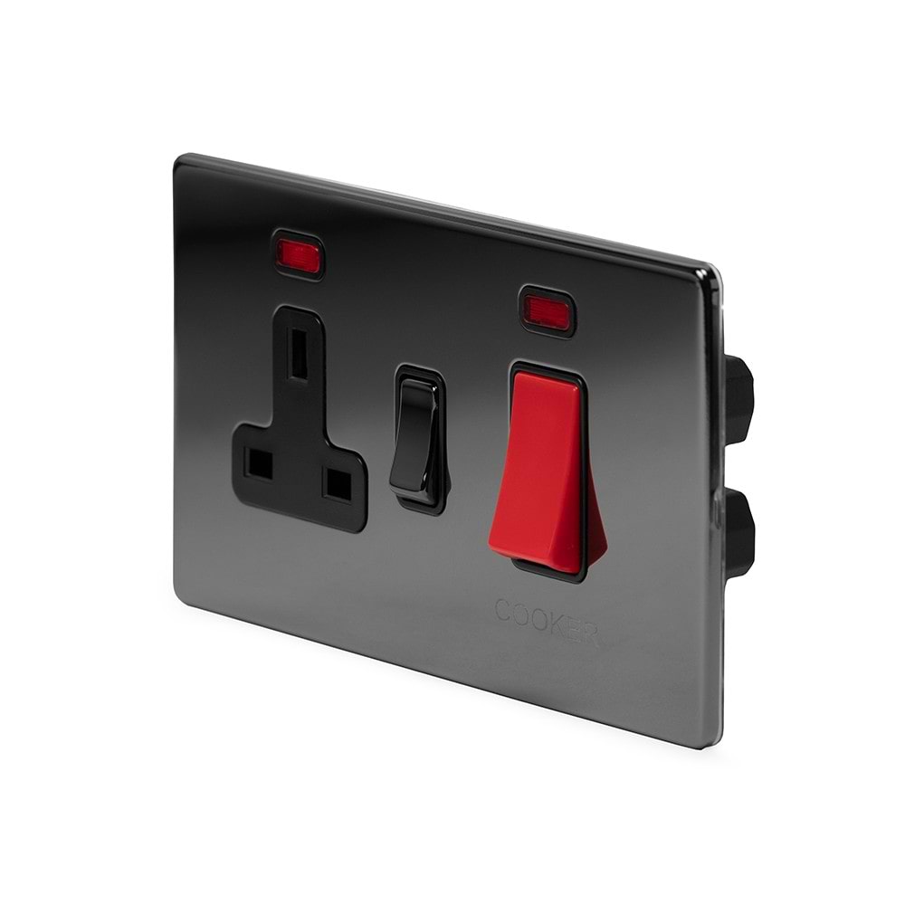 The Connaught Collection Black Nickel 45A Cooker Control Unit With Neon Blk Ins Screwless