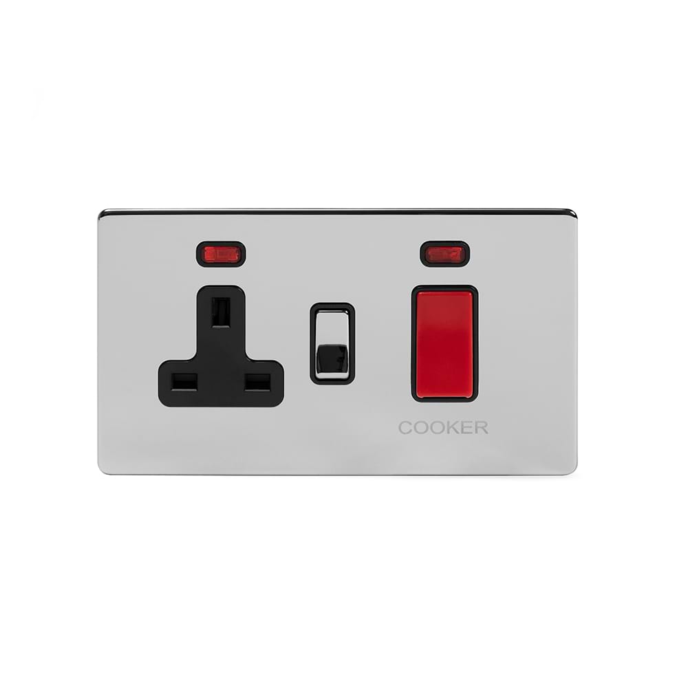 The Finsbury Collection Polished Chrome 45A Cooker Control Unit With Neon Blk Ins Screwless