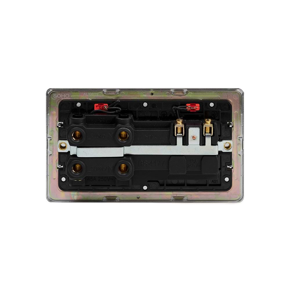 The Finsbury Collection Polished Chrome 45A Cooker Control Unit With Neon Blk Ins Screwless