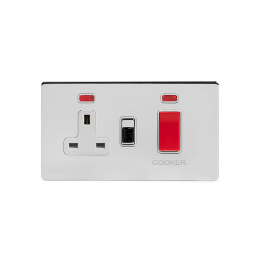 The Finsbury Collection Polished Chrome 45A Cooker Control Unit With Neon Wht Ins Screwless