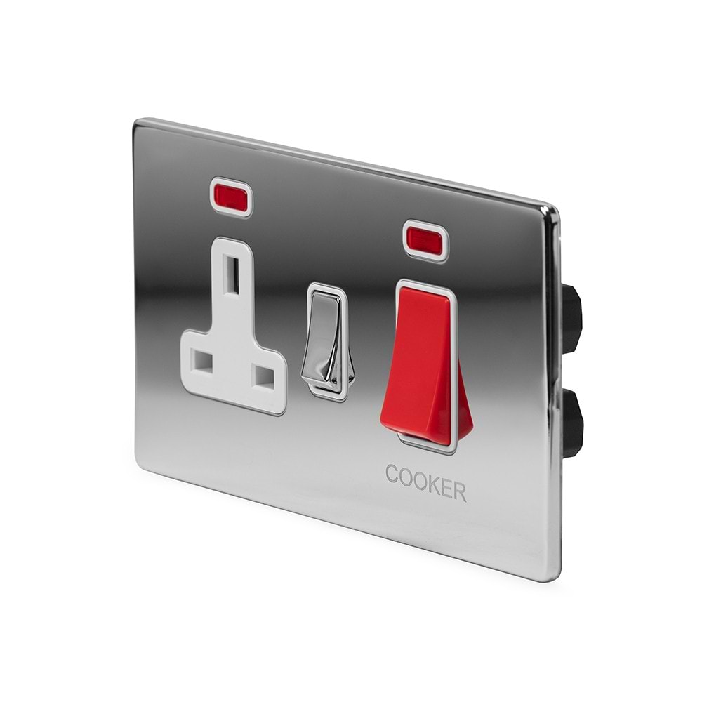 The Finsbury Collection Polished Chrome 45A Cooker Control Unit With Neon Wht Ins Screwless