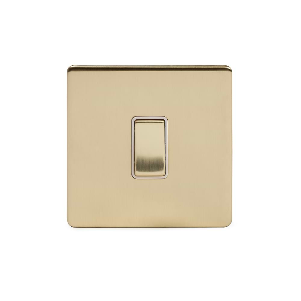 The Savoy Collection Brushed Brass 1 Gang Light Switch 10A 2-Way White Inserts