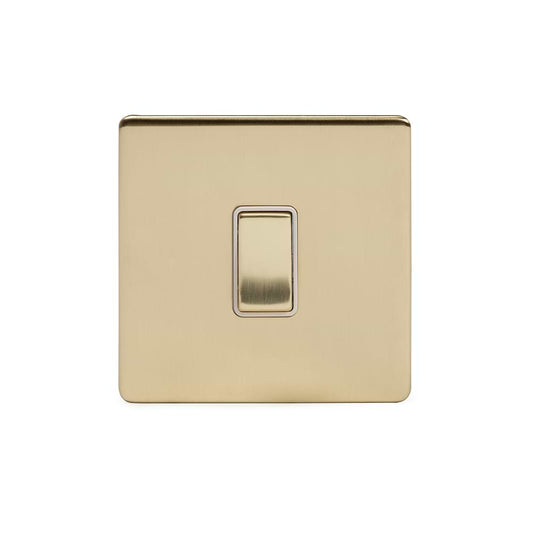 The Savoy Collection Brushed Brass 1 Gang Light Switch 10A 2-Way White Inserts