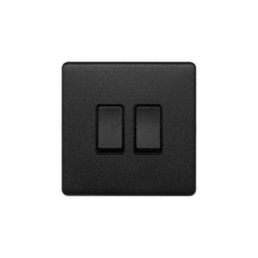 The Camden Collection Matt Black 10A 2 Gang 2 Way Switch Black Insert Screwless