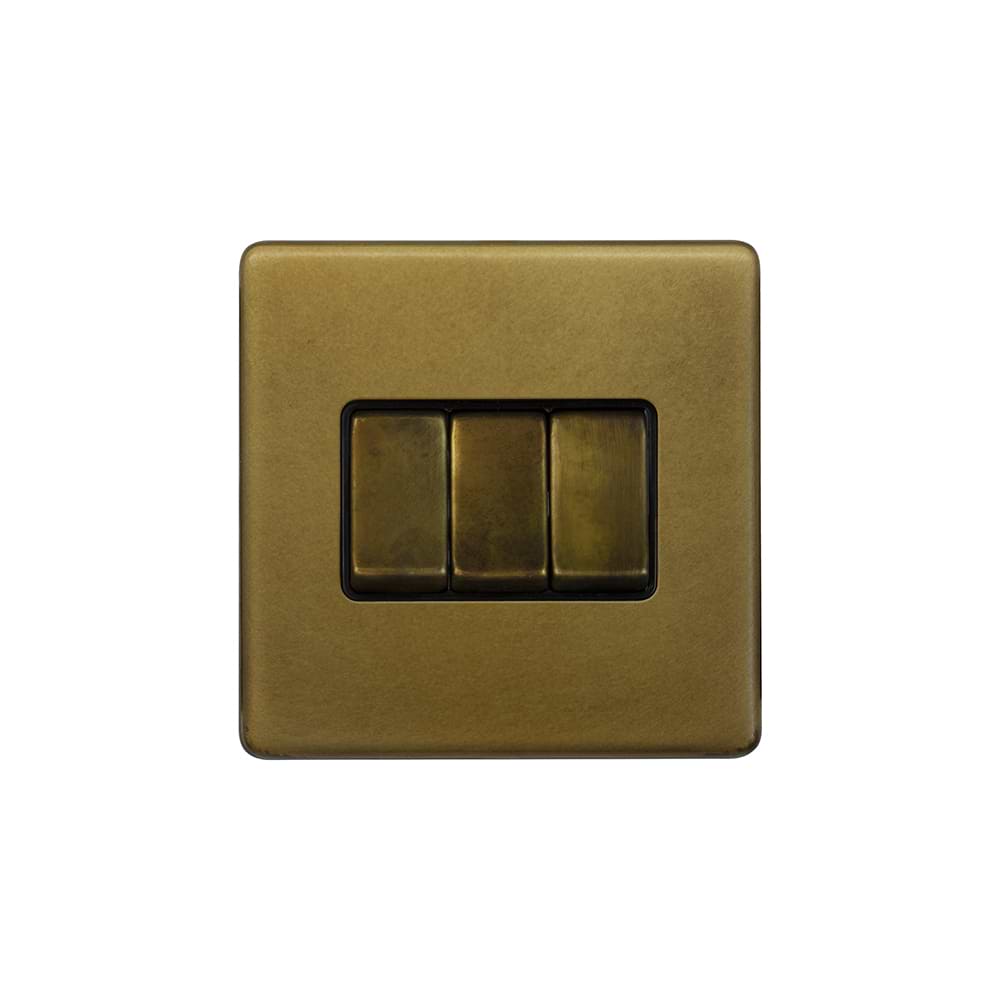 The Belgravia Collection Old Brass 10A 3 Gang 2 Way Switch