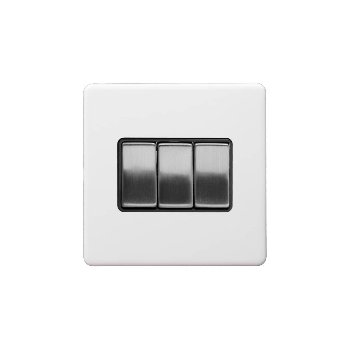 Soho Lighting Primed Paintable 3 Gang 2 Way 10A Light Switch with Brushed Chrome Switch and Black Insert