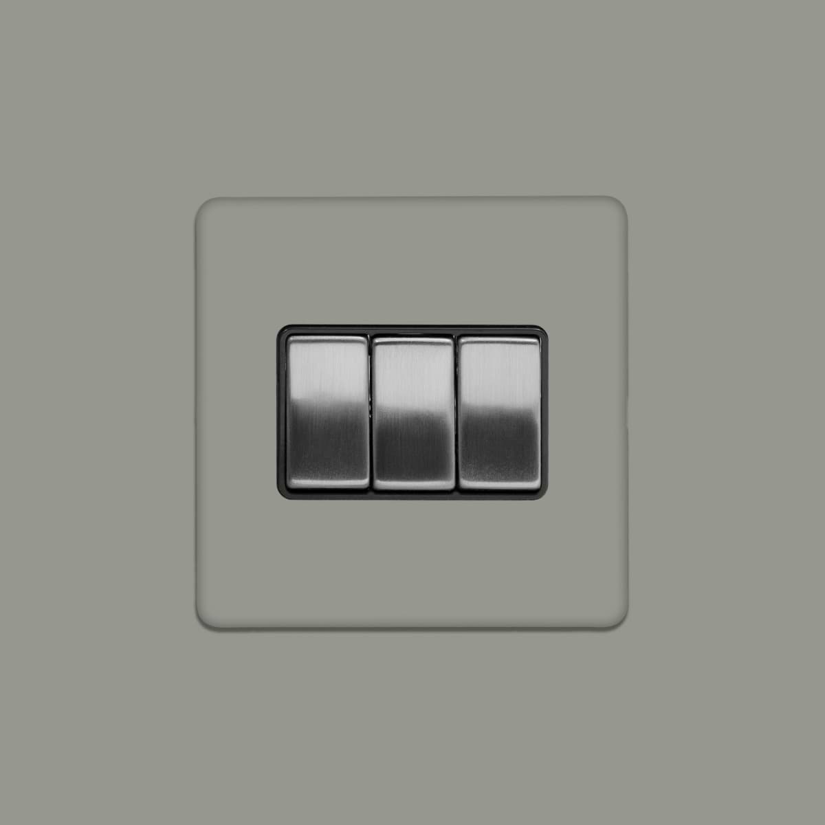 Soho Lighting Primed Paintable 3 Gang 2 Way 10A Light Switch with Brushed Chrome Switch and Black Insert