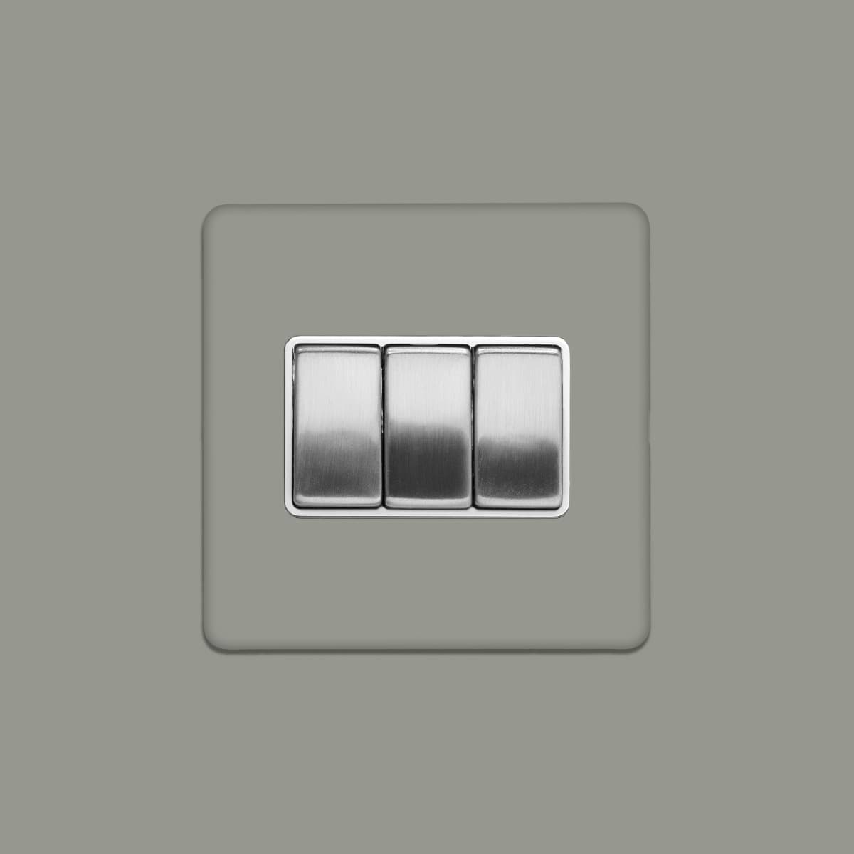 Soho Lighting Primed Paintable 3 Gang 2 Way 10A Light Switch with Brushed Chrome Switch and White Insert