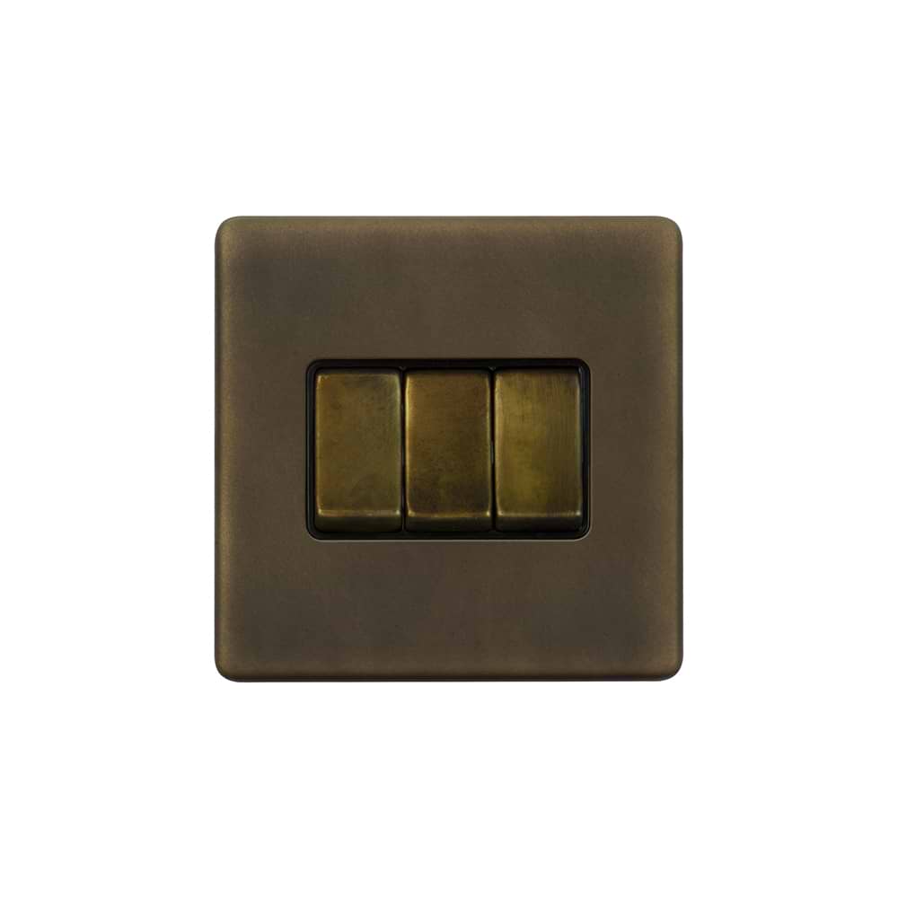 The Westminster Collection Vintage Brass 10A 3 Gang 2 Way Switch