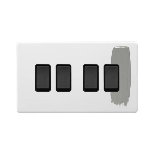 Soho Lighting Primed Paintable 4 Gang 2 Way 10A Light Switch with Matt Black Switch