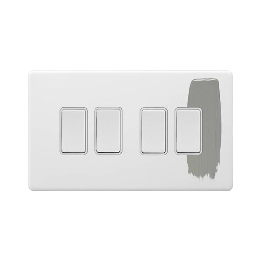 Soho Lighting Primed Paintable 4 Gang 2 Way 10A Light Switch with White Switch