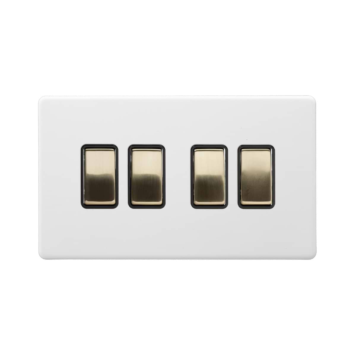 Soho Lighting Primed Paintable 4 Gang 2 Way 10A Light Switch with Brushed Brass Switch with Black Insert