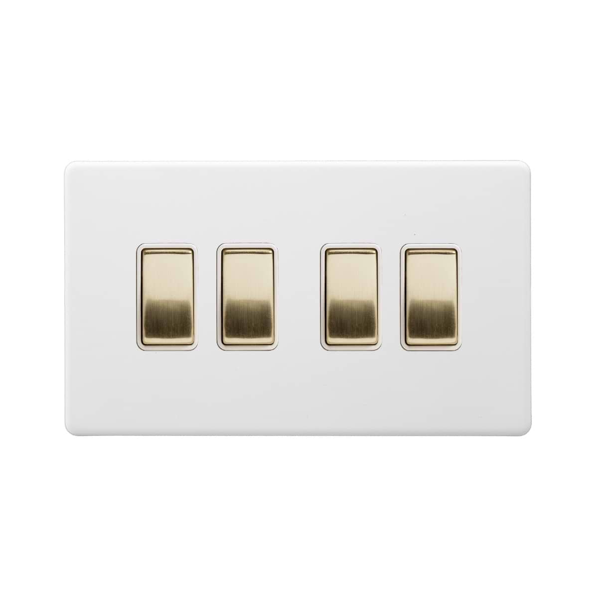 Soho Lighting Primed Paintable 4 Gang 2 Way 10A Light Switch with Brushed Brass Switch with White Insert