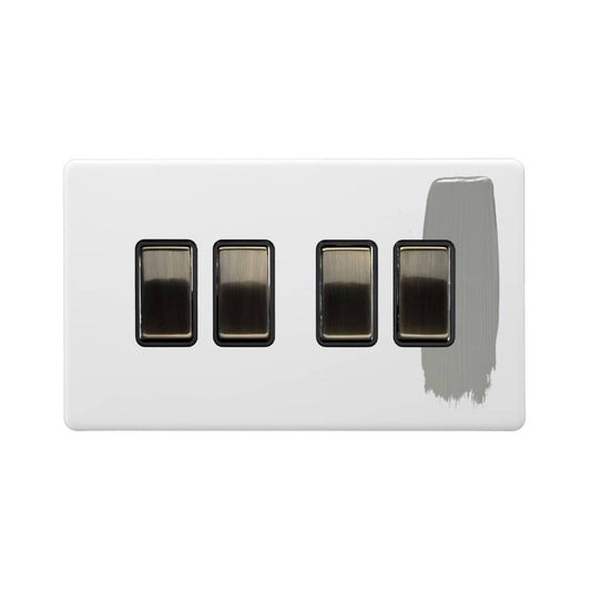 Soho Lighting Primed Paintable 4 Gang 2 Way 10A Light Switch with Antique Brass Switch