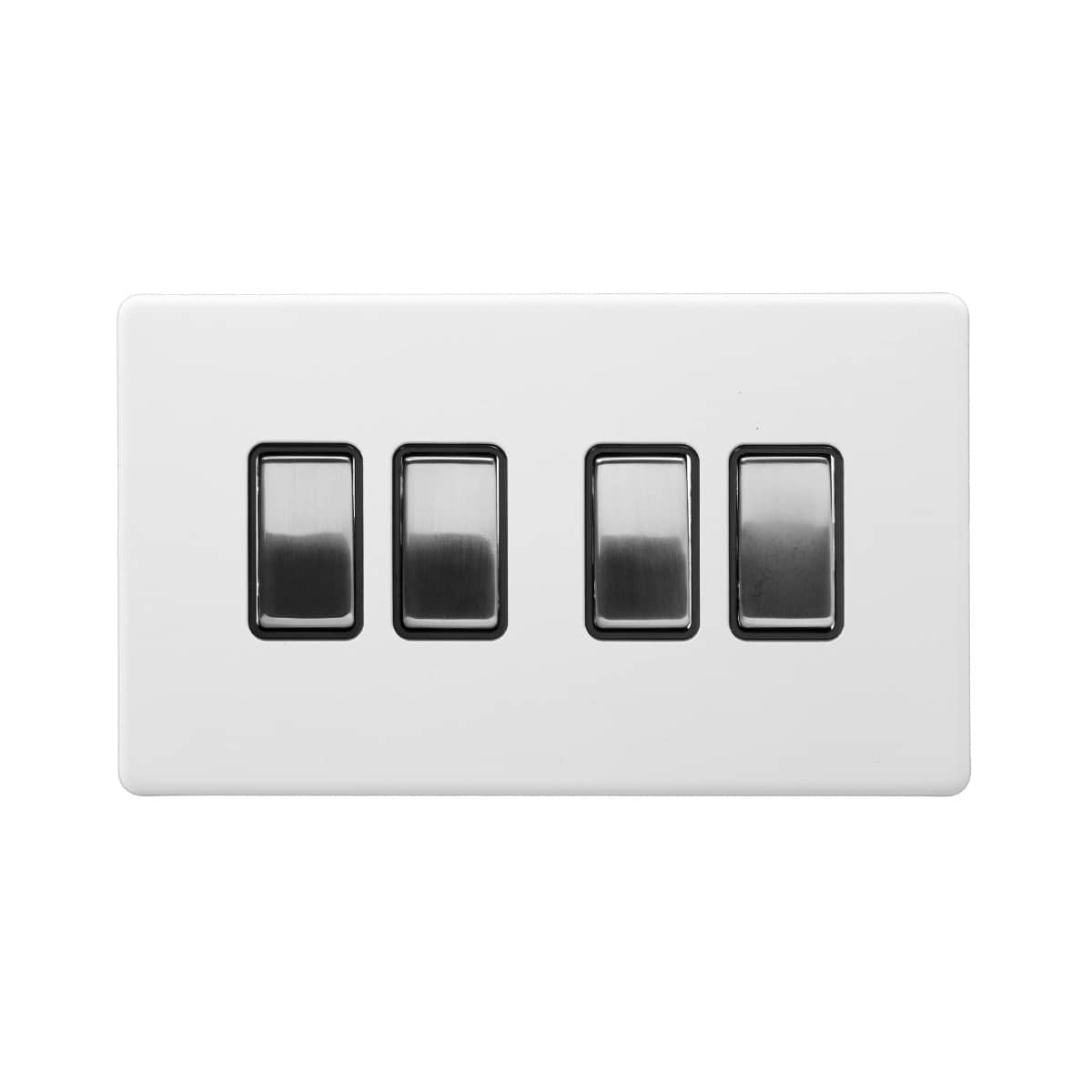 Soho Lighting Primed Paintable 4 Gang 2 Way 10A Light Switch with Brushed Chrome Switch and Black Insert