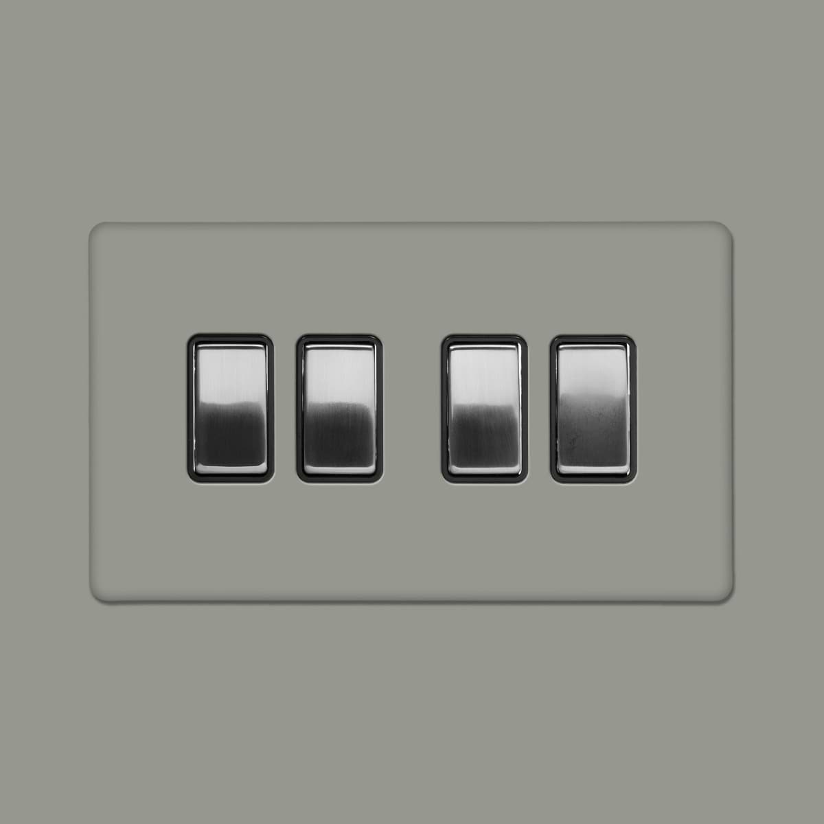 Soho Lighting Primed Paintable 4 Gang 2 Way 10A Light Switch with Brushed Chrome Switch and Black Insert