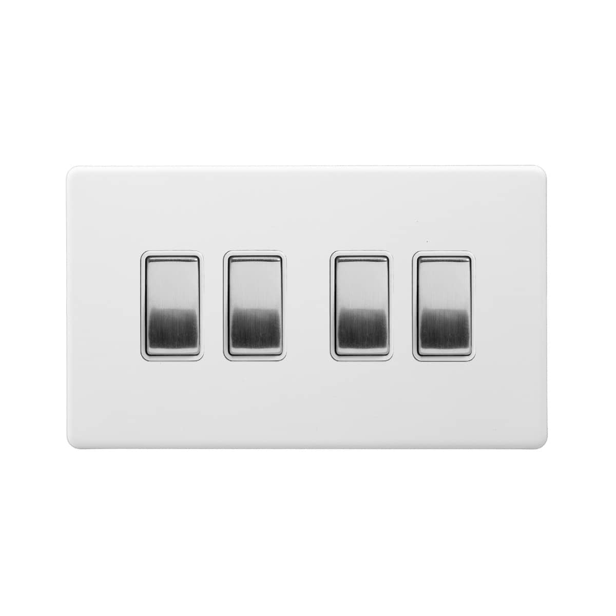 Soho Lighting Primed Paintable 4 Gang 2 Way 10A Light Switch with Brushed Chrome Switch and White Insert