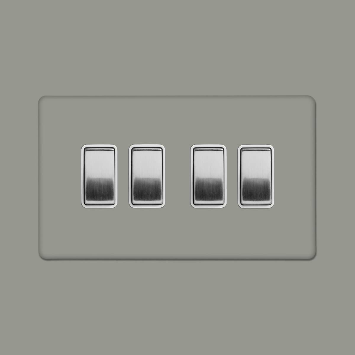 Soho Lighting Primed Paintable 4 Gang 2 Way 10A Light Switch with Brushed Chrome Switch and White Insert
