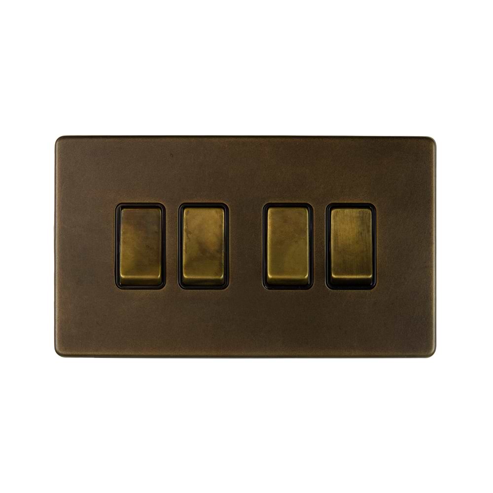 The Westminster Collection Vintage Brass 10A 4 Gang 2 Way Switch
