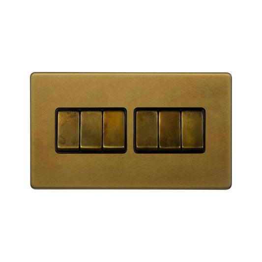 The Belgravia Collection Old Brass 10A 6 Gang 2 Way Switch