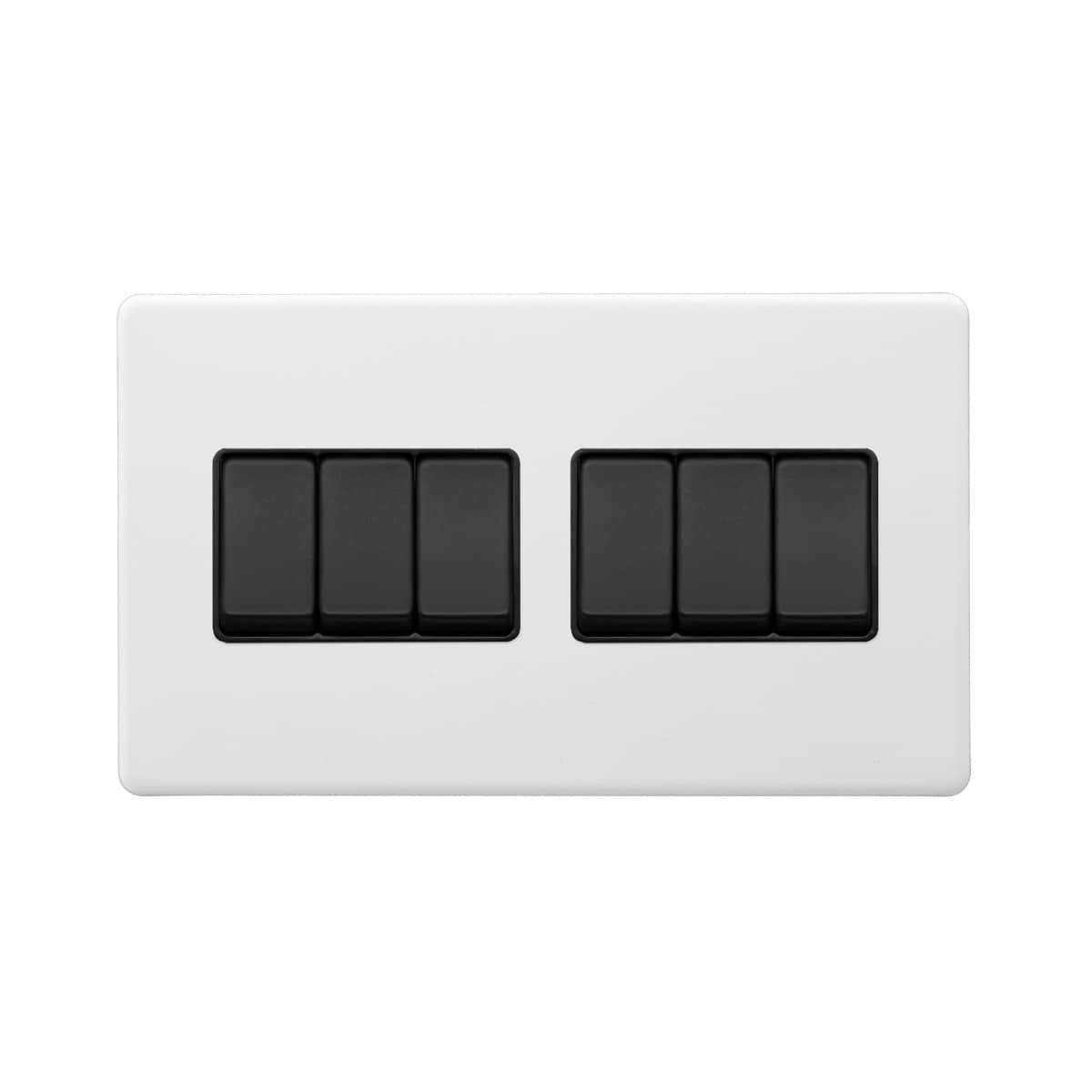 Soho Lighting Primed Paintable 6 Gang 2 Way 10A Light Switch with Matt Black Switch