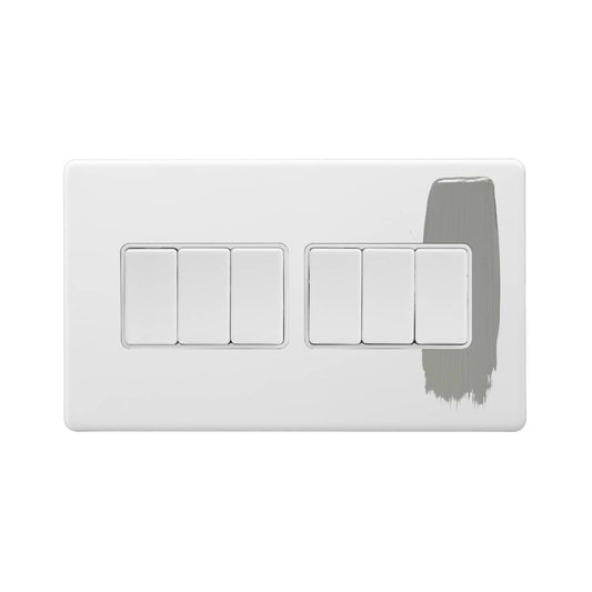 Soho Lighting Primed Paintable 6 Gang 2 Way 10A Light Switch with White Switch