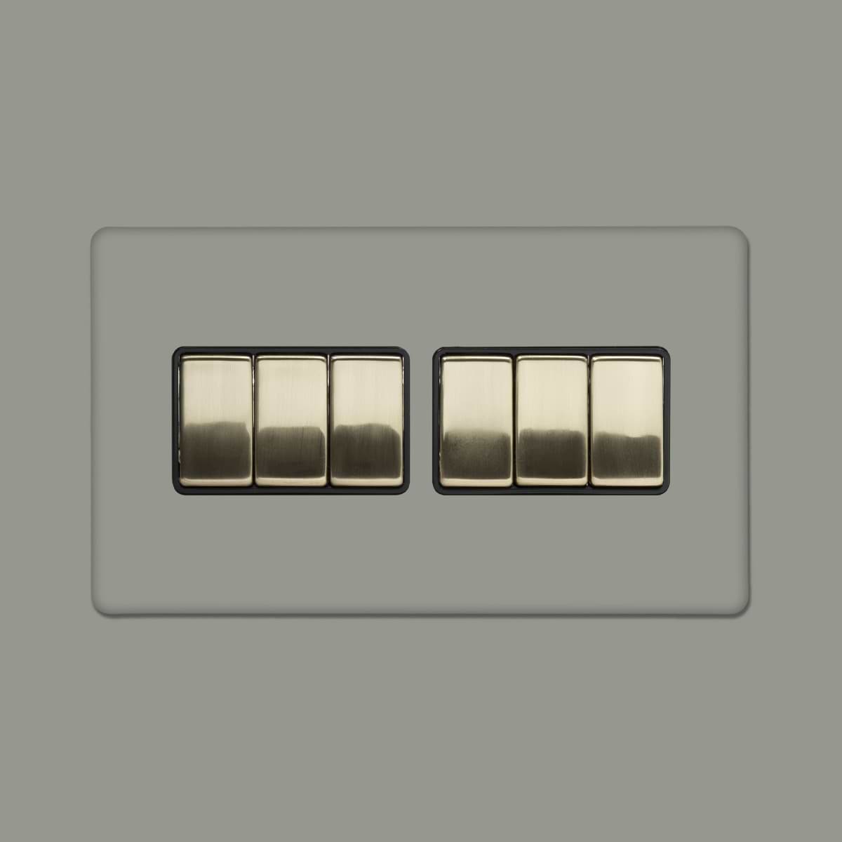 Soho Lighting Primed Paintable 6 Gang 2 Way 10A Light Switch with Brushed Brass Switch with Black Insert