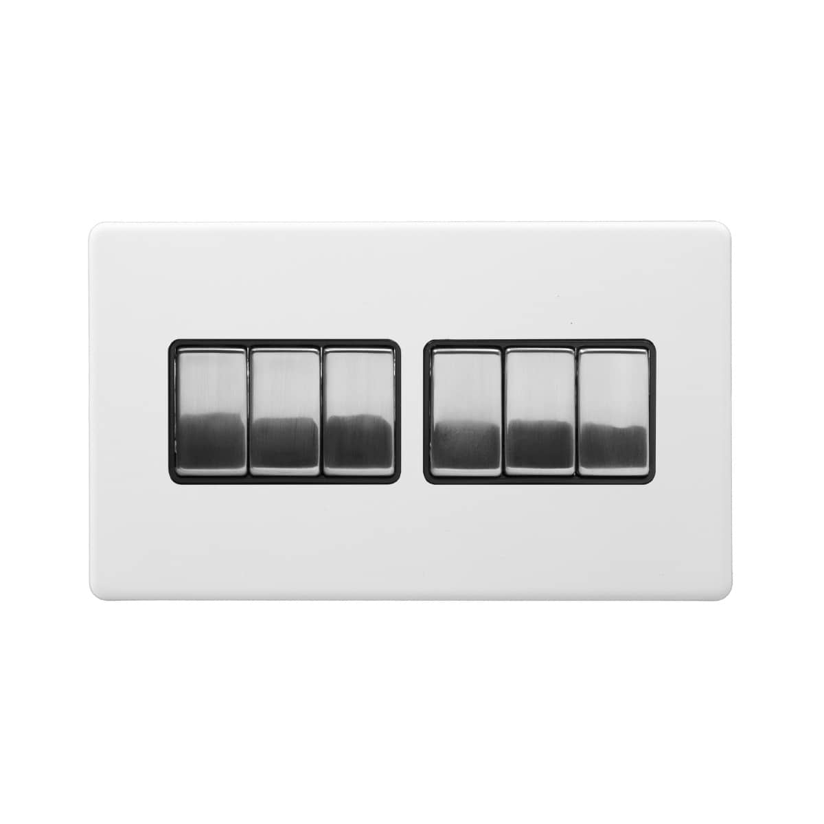 Soho Lighting Primed Paintable 6 Gang 2 Way 10A Light Switch with Brushed Chrome Switch and Black Insert