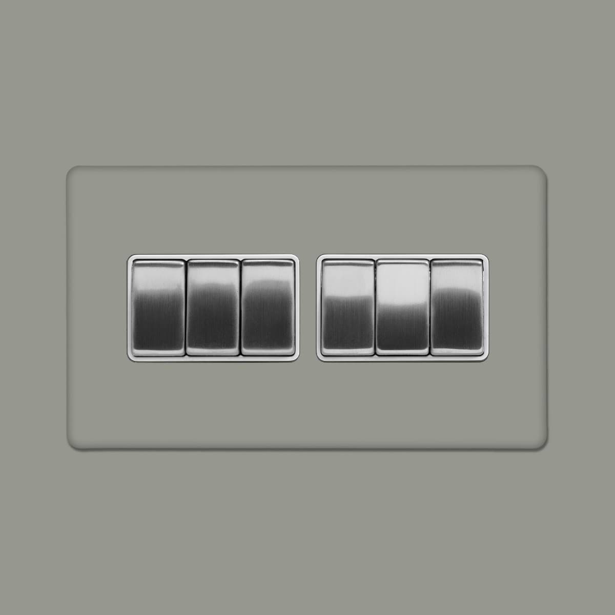 Soho Lighting Primed Paintable 6 Gang 2 Way 10A Light Switch with Brushed Chrome Switch and White Insert