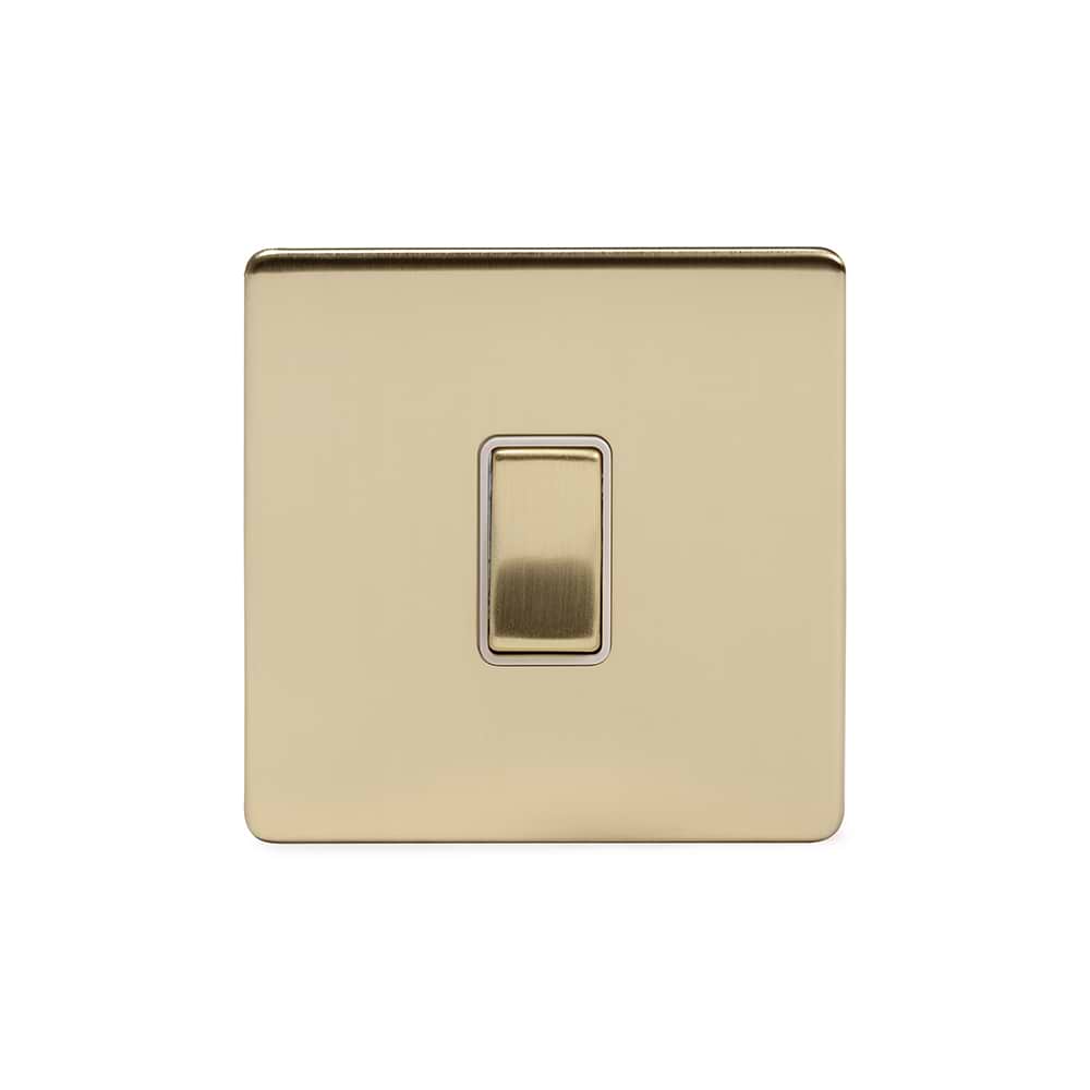 The Savoy Collection Brushed Brass 1 Gang Intermediate Switch Wht Ins Screwless