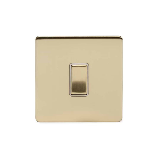 The Savoy Collection Brushed Brass 1 Gang Intermediate Switch Wht Ins Screwless