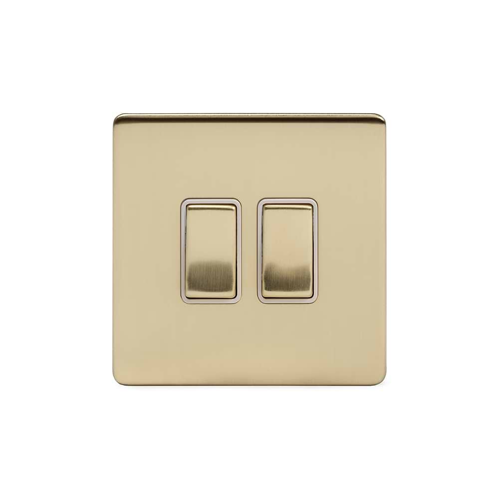 The Savoy Collection Brushed Brass 2 Gang Intermediate Switch Wht Ins Screwless