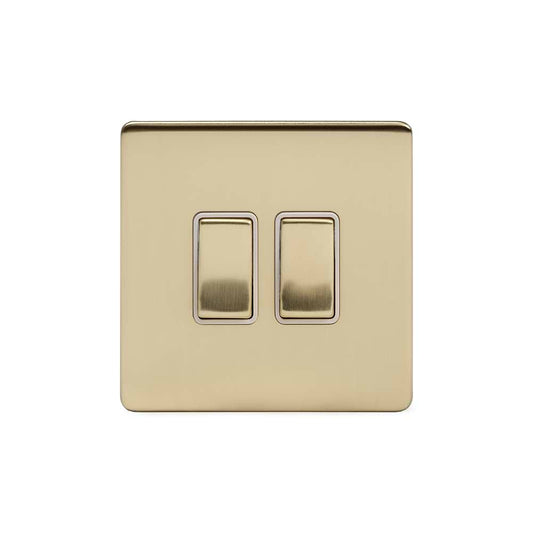 The Savoy Collection Brushed Brass 2 Gang Intermediate Switch Wht Ins Screwless