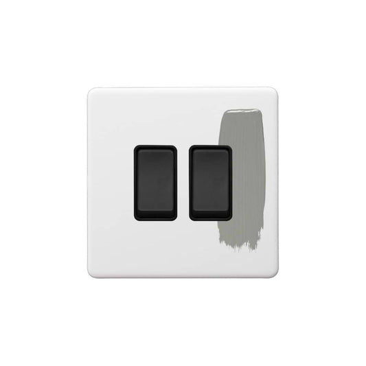Soho Lighting Primed Paintable 2 Gang Intermediate Switch 10A with Matt Black Switch
