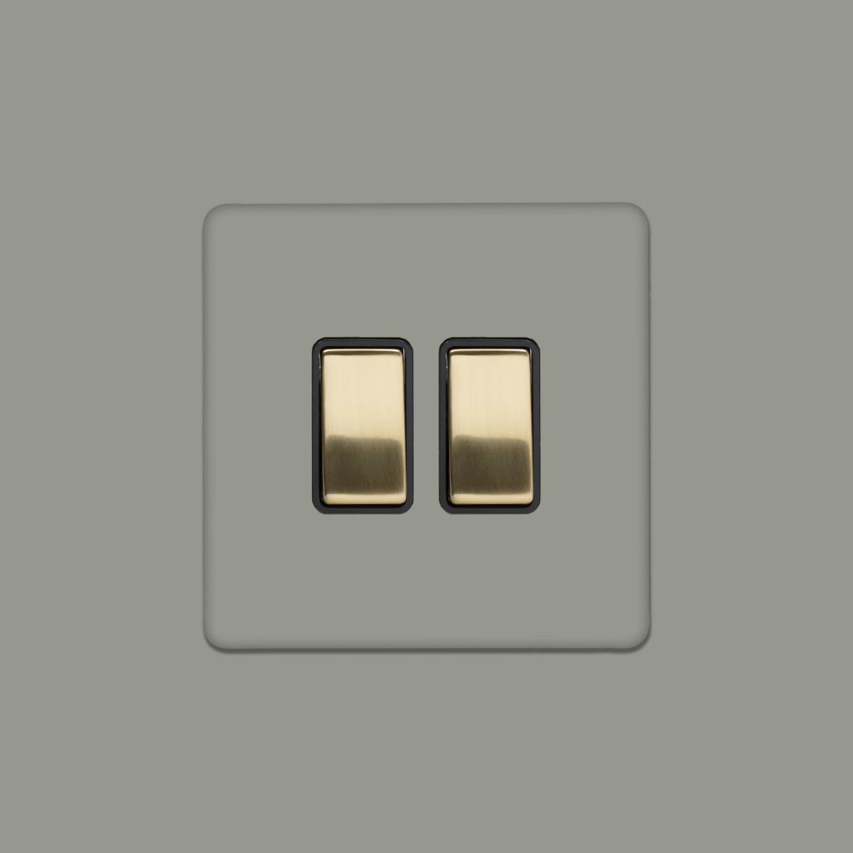 Soho Lighting Primed Paintable 2 Gang Intermediate Switch 10A with Brushed Brass Switch with Black Insert