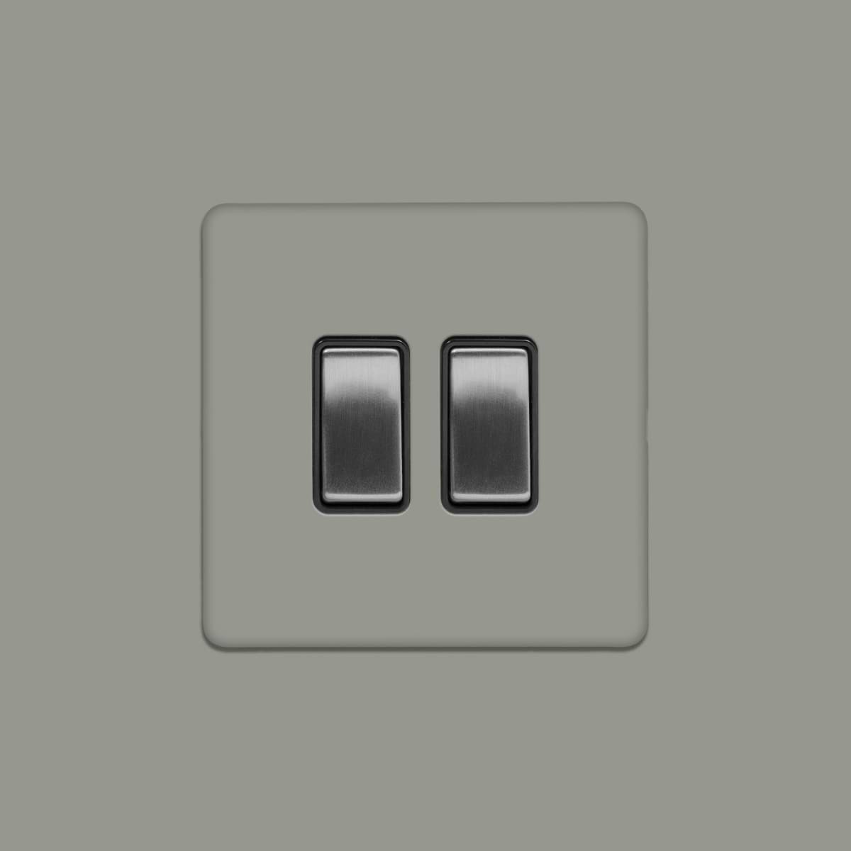 Soho Lighting Primed Paintable 2 Gang Intermediate Switch 10A with Brushed Chrome Switch and Black Insert