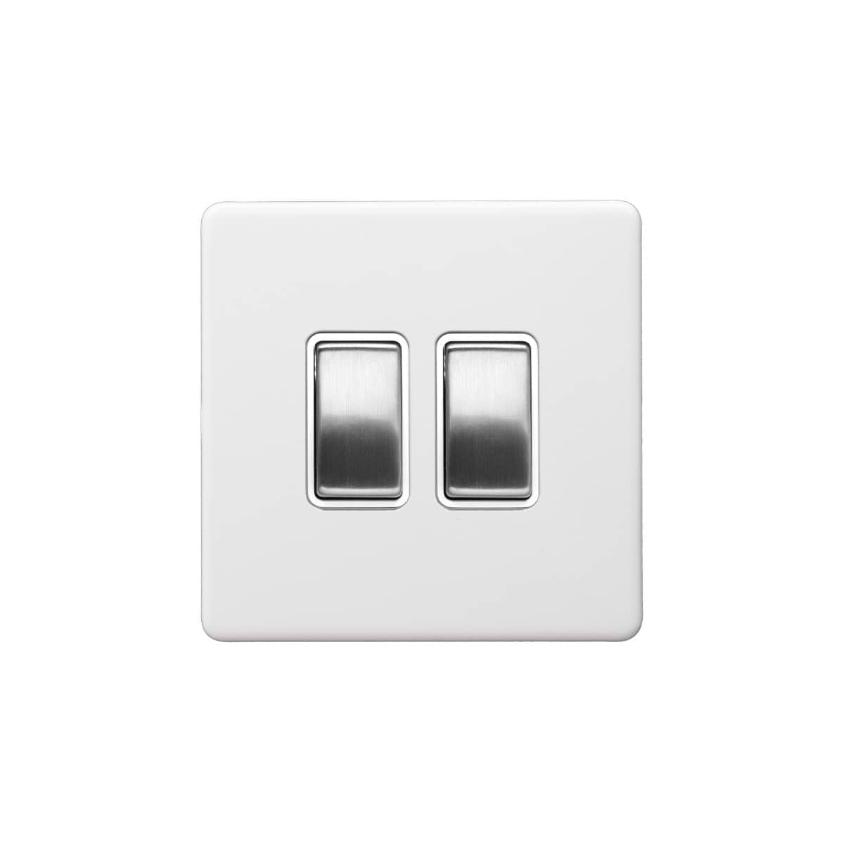 Soho Lighting Primed Paintable 2 Gang Intermediate Switch 10A with Brushed Chrome Switch and White Insert