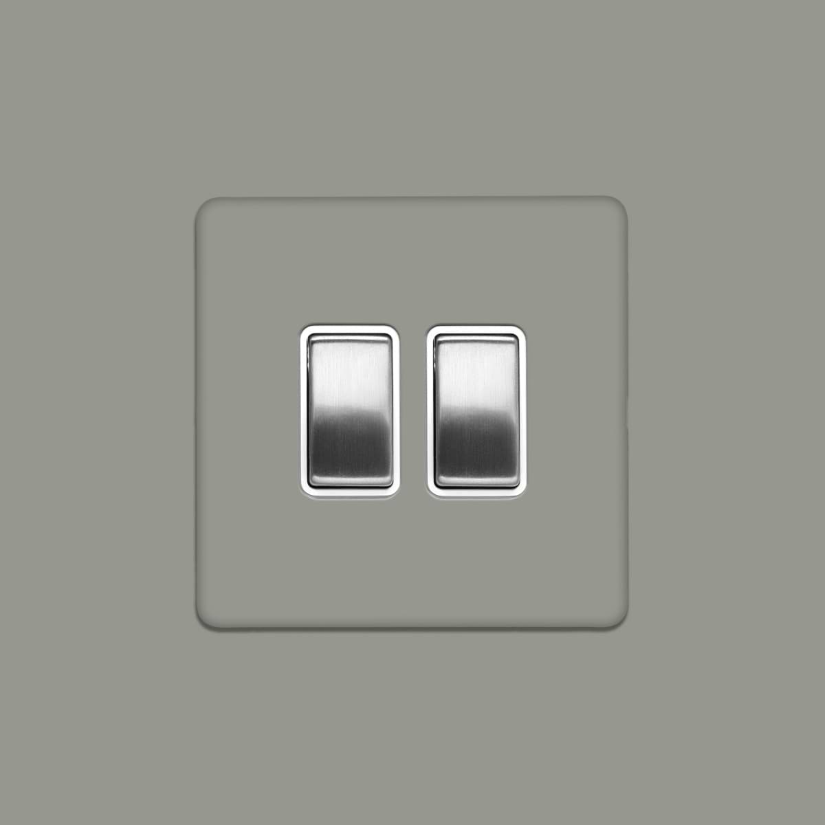 Soho Lighting Primed Paintable 2 Gang Intermediate Switch 10A with Brushed Chrome Switch and White Insert